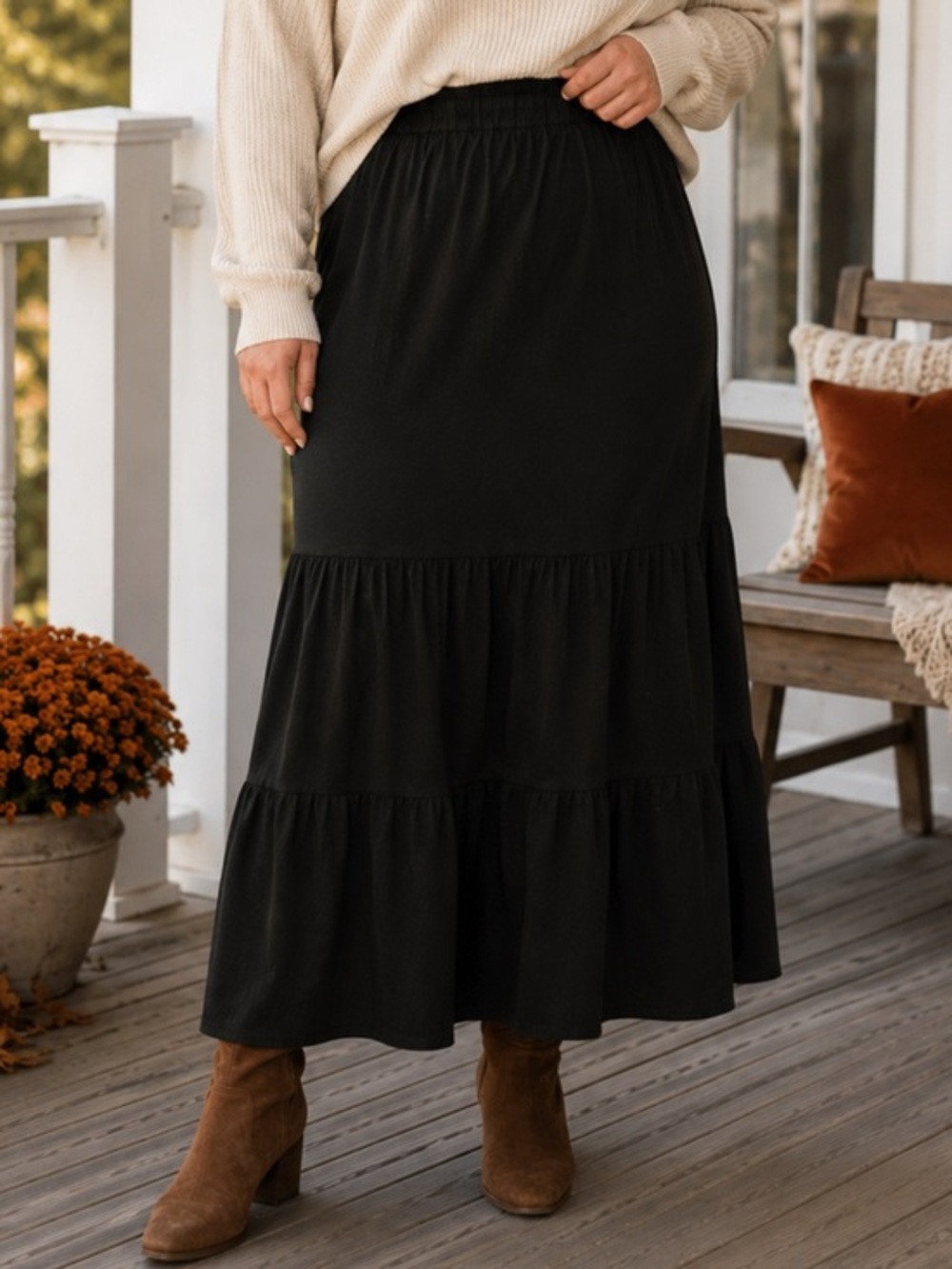 Elegant Boho Tiered Maxi Skirt Elastic Waist Flowy Cottage Core size xlg